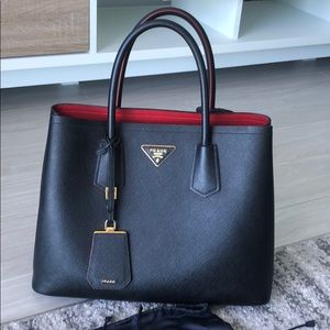 black handbag red inside